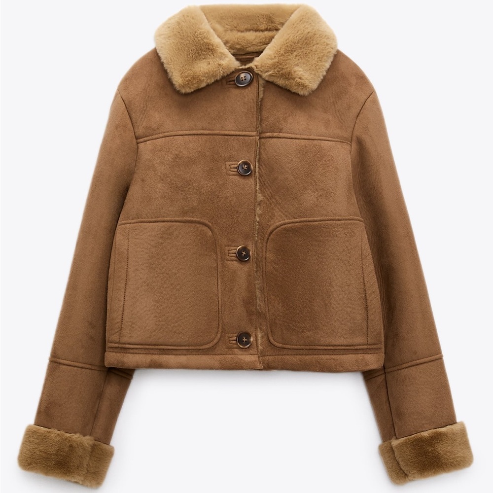Zara double faced faux suede cropped jacket